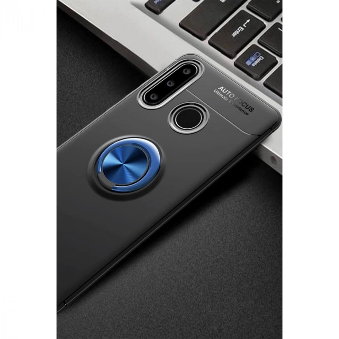 Huawei Y6p Kılıf Range Yüzüklü Silikon - Siyah-mavi