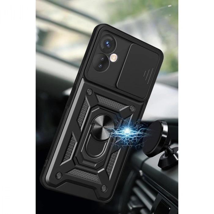 İnfinix Hot 30 5g Kılıf Pars Lens Yüzüklü Silikon - Siyah