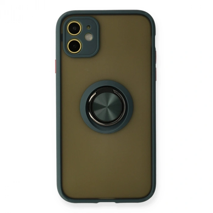 İphone 11 Kılıf Montreal Yüzüklü Silikon Kapak - Yeşil
