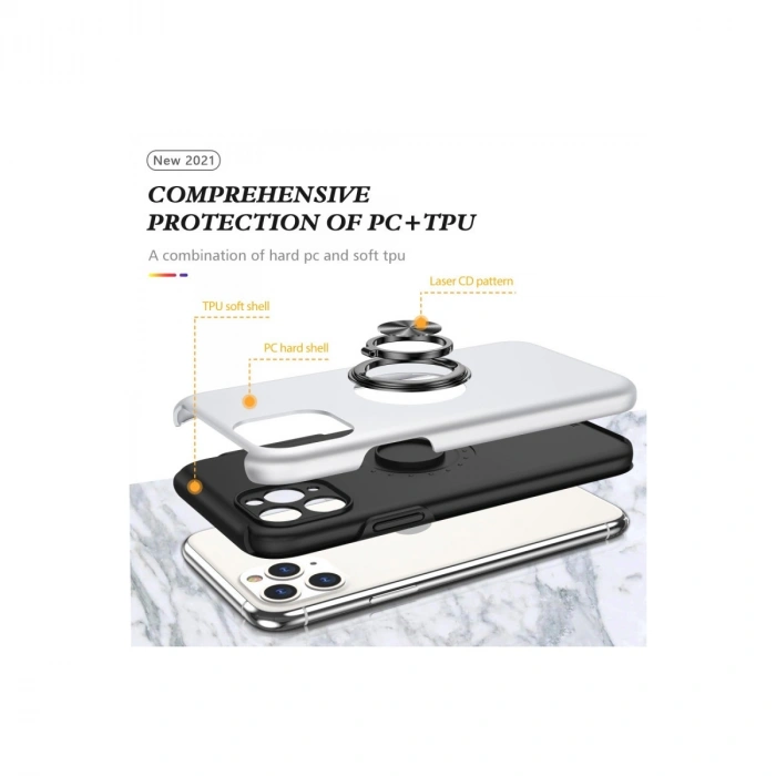 İphone 11 Pro Max Kılıf Elit Yüzüklü Kapak - Gümüş