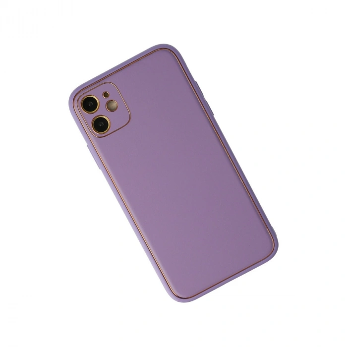 İphone 12 Kılıf Coco Deri Silikon Kapak - Lila