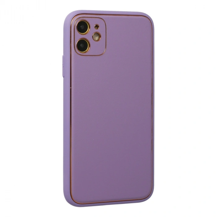 İphone 12 Kılıf Coco Deri Silikon Kapak - Lila