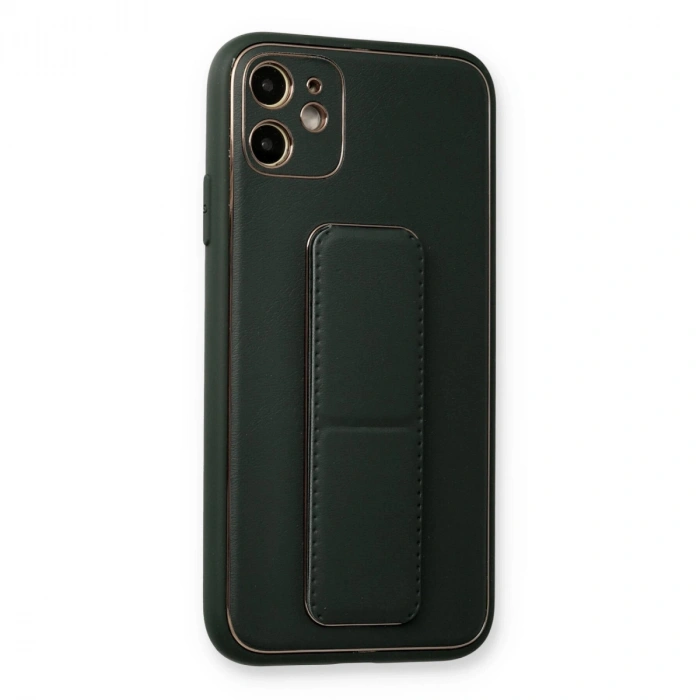 İphone 12 Kılıf Coco Deri Standlı Kapak - Füme