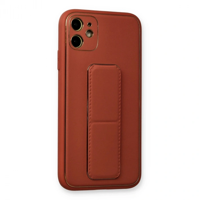 İphone 12 Kılıf Coco Deri Standlı Kapak - Fuşya