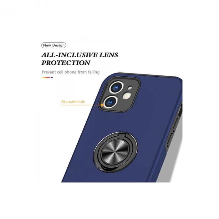 İphone 12 Kılıf Elit Yüzüklü Kapak - Lacivert