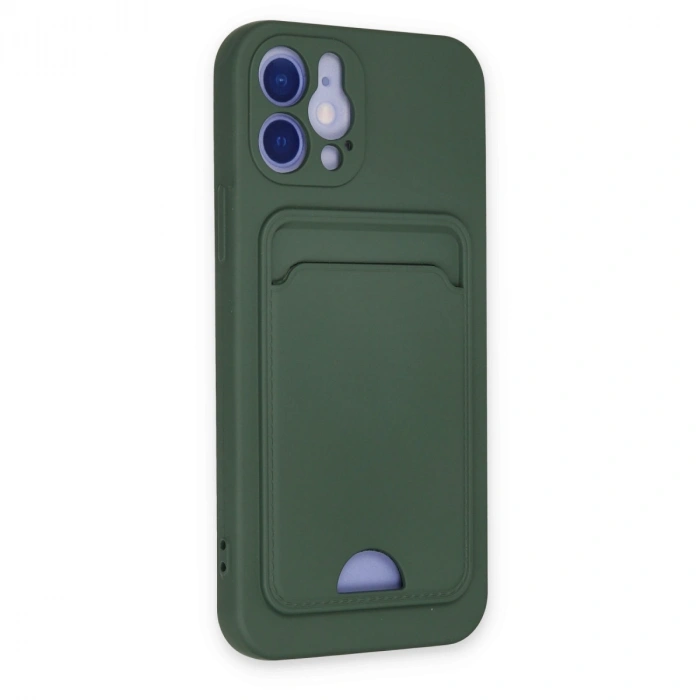 İphone 12 Kılıf Kelvin Kartvizitli Silikon - Koyu Yeşil