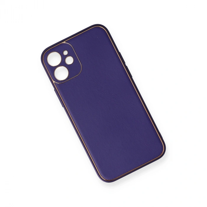 İphone 12 Mini Kılıf Coco Deri Silikon Kapak - Mor