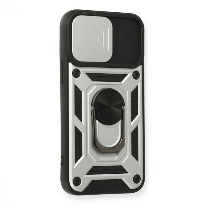 İphone 12 Mini Kılıf Pars Lens Yüzüklü Silikon - Gümüş