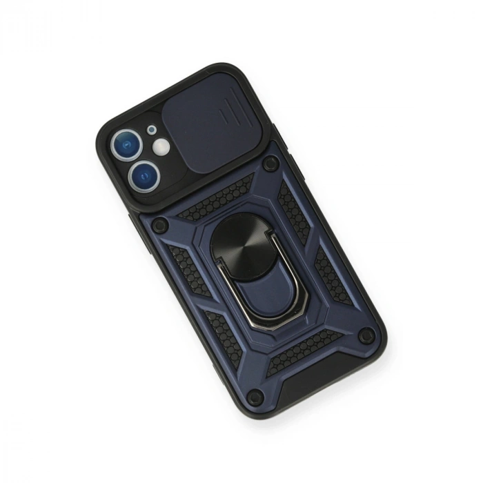 İphone 12 Mini Kılıf Pars Lens Yüzüklü Silikon - Lacivert