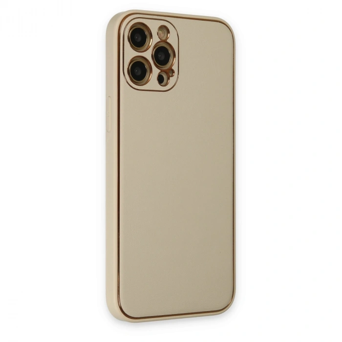 İphone 12 Pro Kılıf Coco Deri Silikon Kapak - Gold