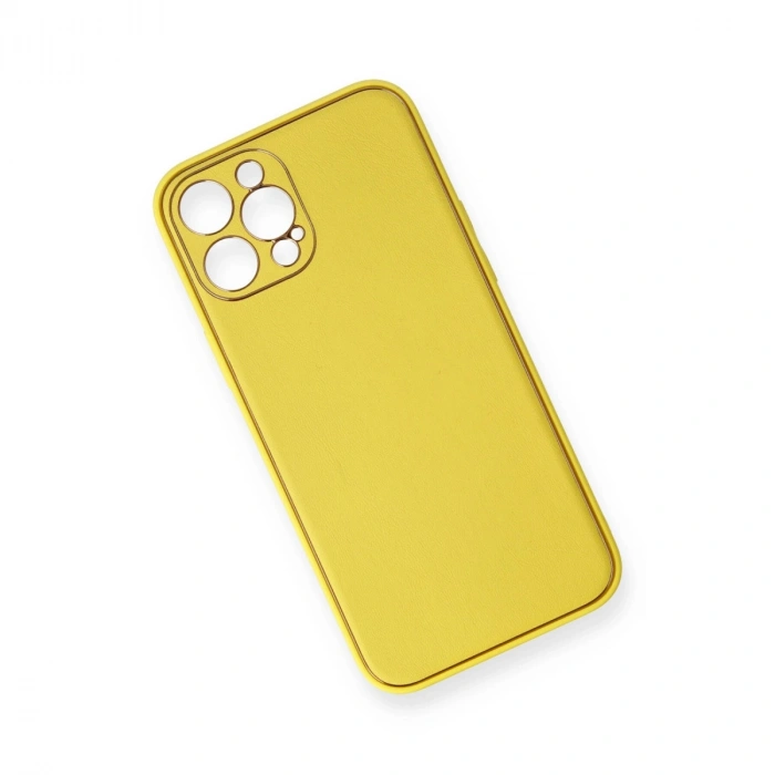 İphone 12 Pro Kılıf Coco Deri Silikon Kapak - Sarı