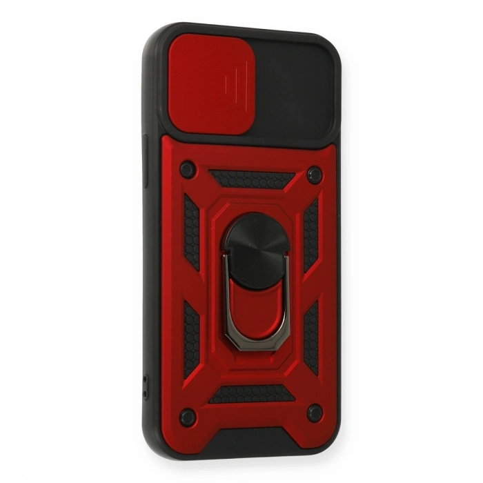 İphone 12 Pro Kılıf Pars Lens Yüzüklü Silikon - Kırmızı