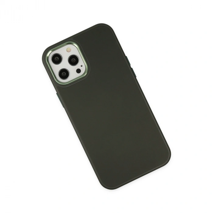 İphone 12 Pro Max Kılıf Asya Deri Silikon - Koyu Yeşil