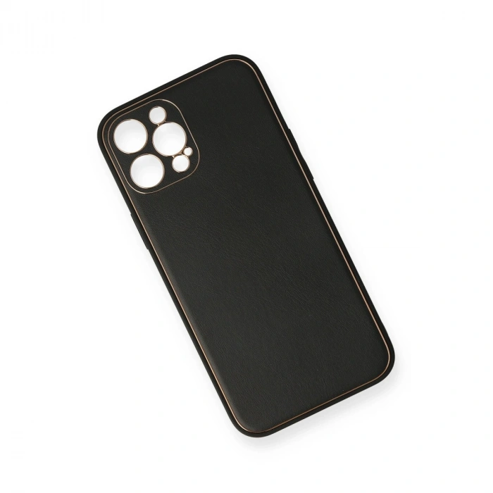 İphone 12 Pro Max Kılıf Coco Deri Silikon Kapak - Siyah