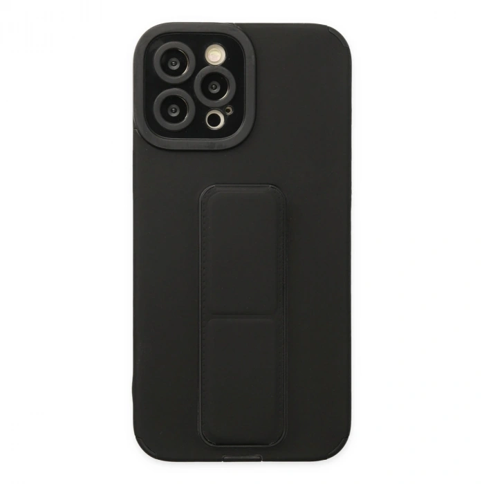 İphone 12 Pro Max Kılıf Mega Standlı Silikon - Siyah