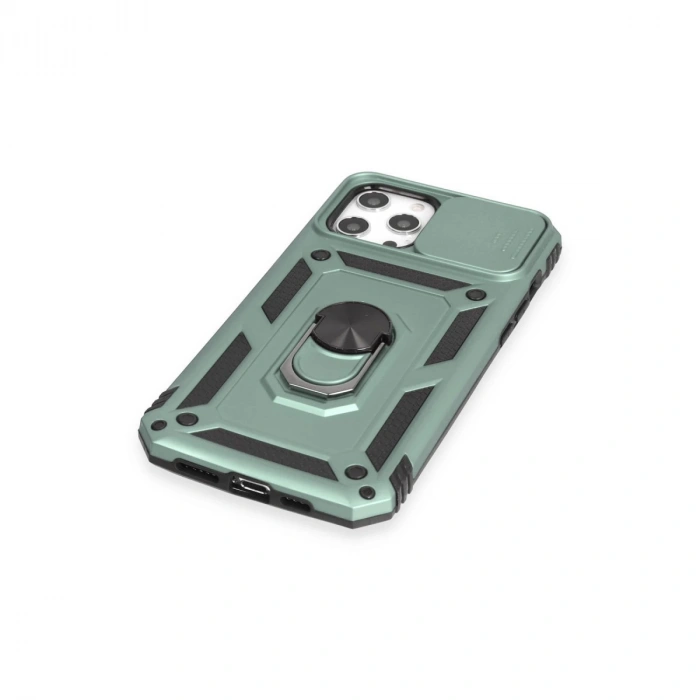 İphone 12 Pro Max Kılıf Pars Lens Yüzüklü Silikon - Yeşil