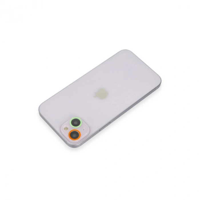 İphone 13 Mini Renkli Kamera Lens Koruma Cam - Turuncu-yeşil