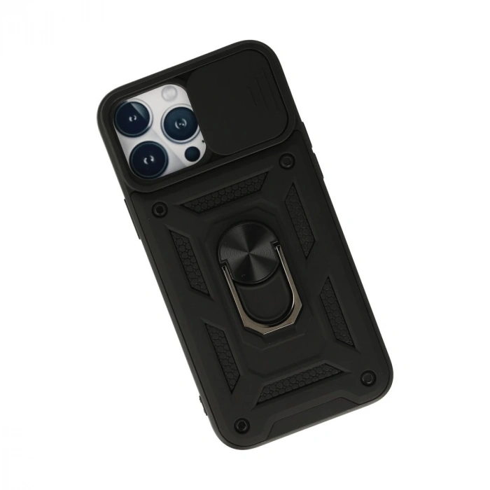 İphone 13 Pro Max Kılıf Pars Lens Yüzüklü Silikon - Siyah