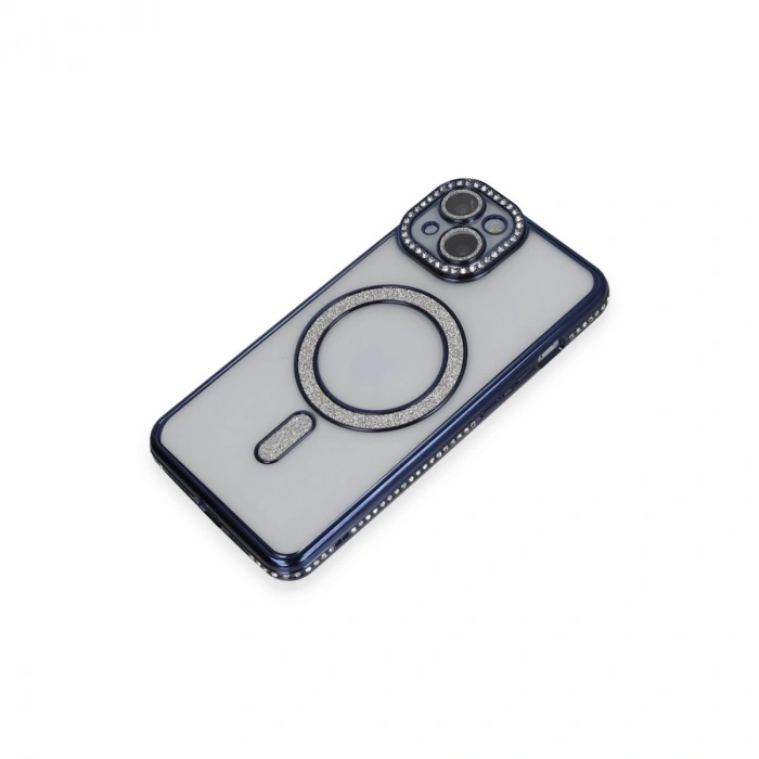 İphone 14 Kılıf Joke Simli Magneticsafe Kılıf - Lacivert