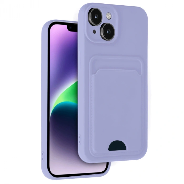 İphone 14 Kılıf Kelvin Kartvizitli Silikon - Lila