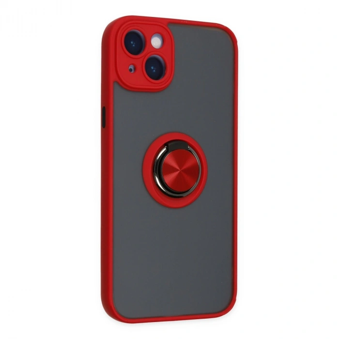 İphone 14 Kılıf Montreal Yüzüklü Silikon Kapak - Kırmızı