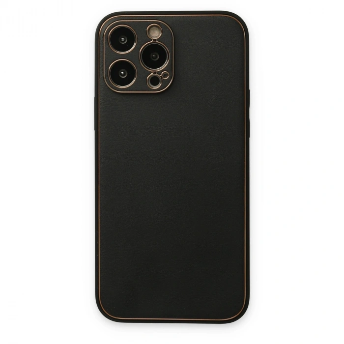 İphone 14 Pro Kılıf Coco Deri Silikon Kapak - Siyah