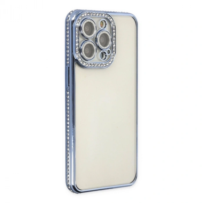 İphone 14 Pro Kılıf Joke Taşlı Silikon - Mavi