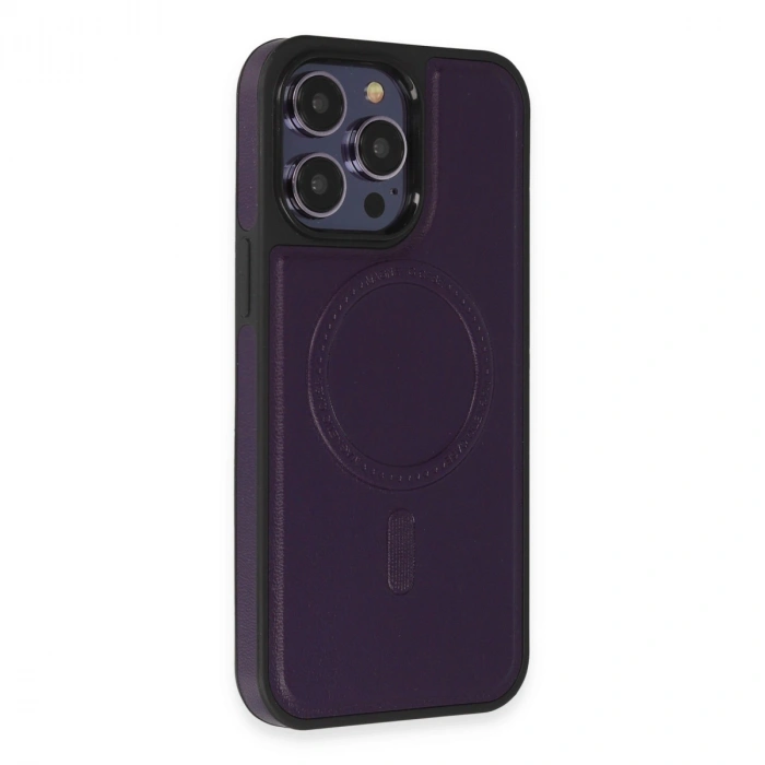 İphone 14 Pro Max Kılıf Ozzi Magsafe Deri Kapak - Derin Mor