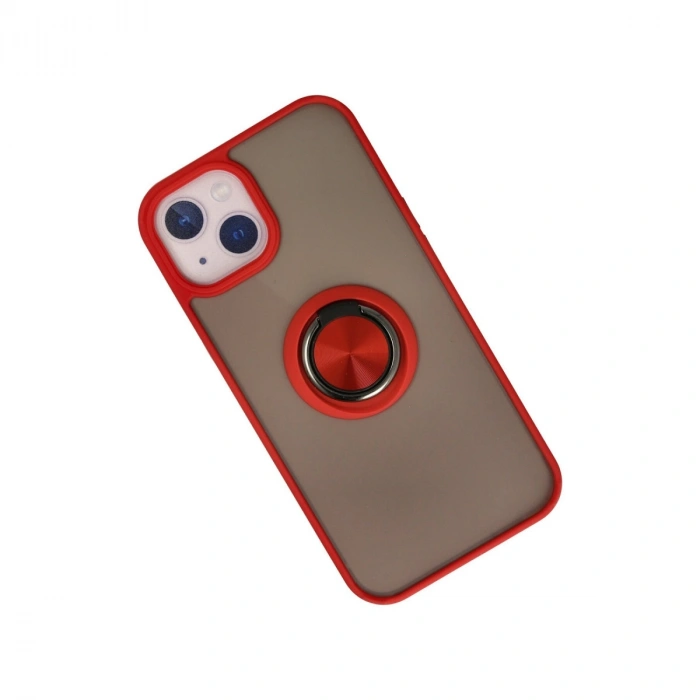 İphone 15 Kılıf Montreal Yüzüklü Silikon Kapak - Kırmızı