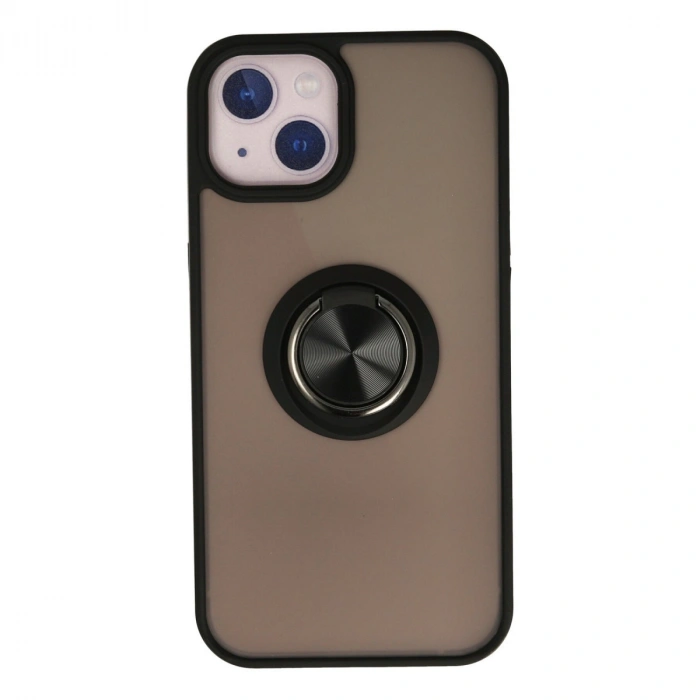 İphone 15 Kılıf Montreal Yüzüklü Silikon Kapak - Siyah