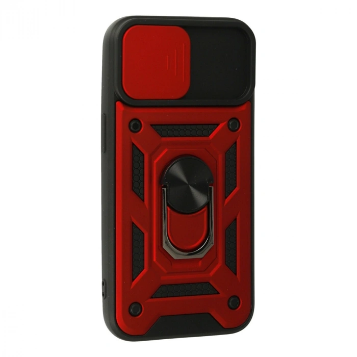 İphone 15 Kılıf Pars Lens Yüzüklü Silikon - Kırmızı