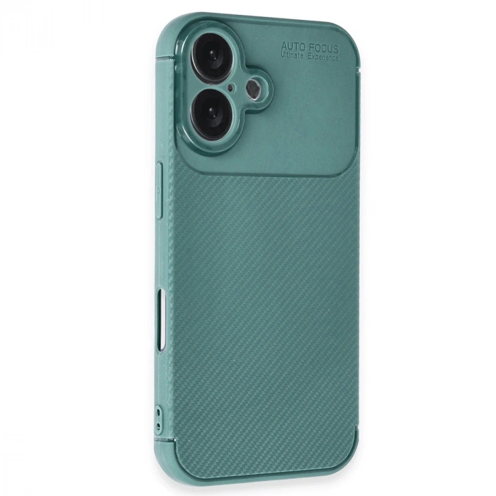 İphone 16 Kılıf Auto Focus Karbon Kapak - Koyu Yeşil