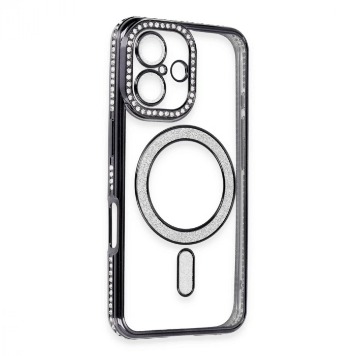 İphone 16 Kılıf Joke Simli Magneticsafe Kılıf - Siyah