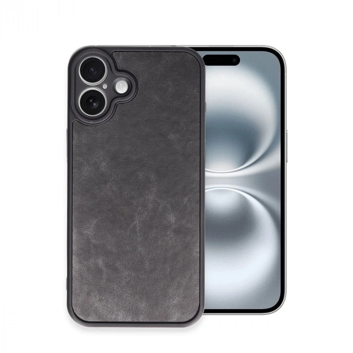 İphone 16 Plus Kılıf Aras Deri Kapak - Siyah