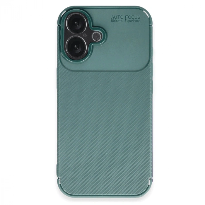 İphone 16 Plus Kılıf Auto Focus Karbon Kapak - Koyu Yeşil