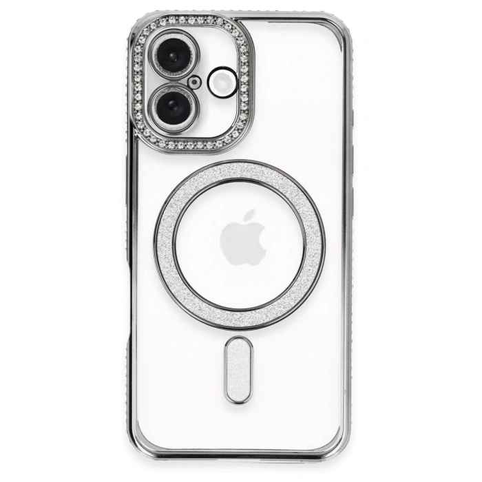 İphone 16 Plus Kılıf Joke Simli Magneticsafe Kılıf - Gri