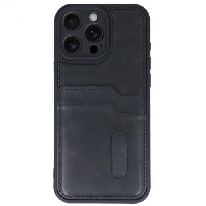 İphone 16 Pro Kılıf Sara Kartvizitli Deri Kılıf - Siyah