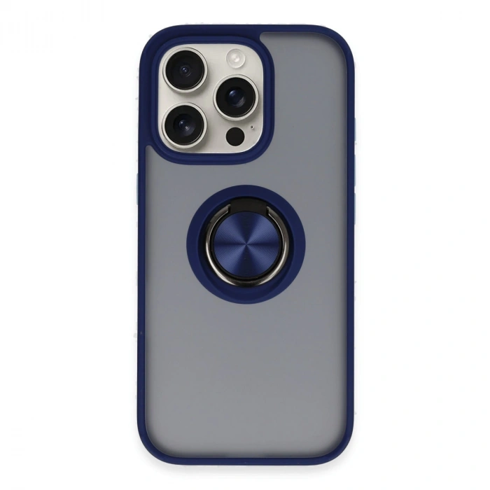 İphone 16 Pro Max Kılıf Montreal Yüzüklü Silikon Kapak - Lacivert