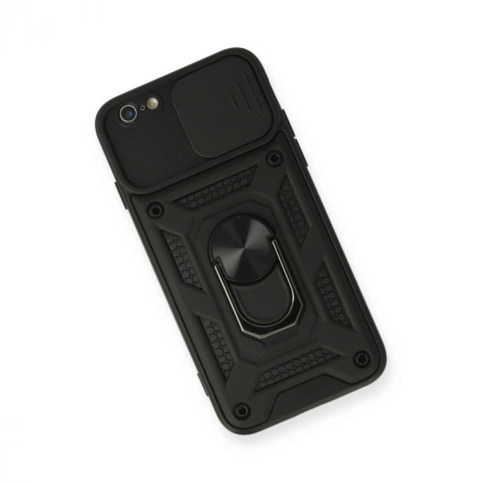 İphone 6 Kılıf Pars Lens Yüzüklü Silikon - Siyah