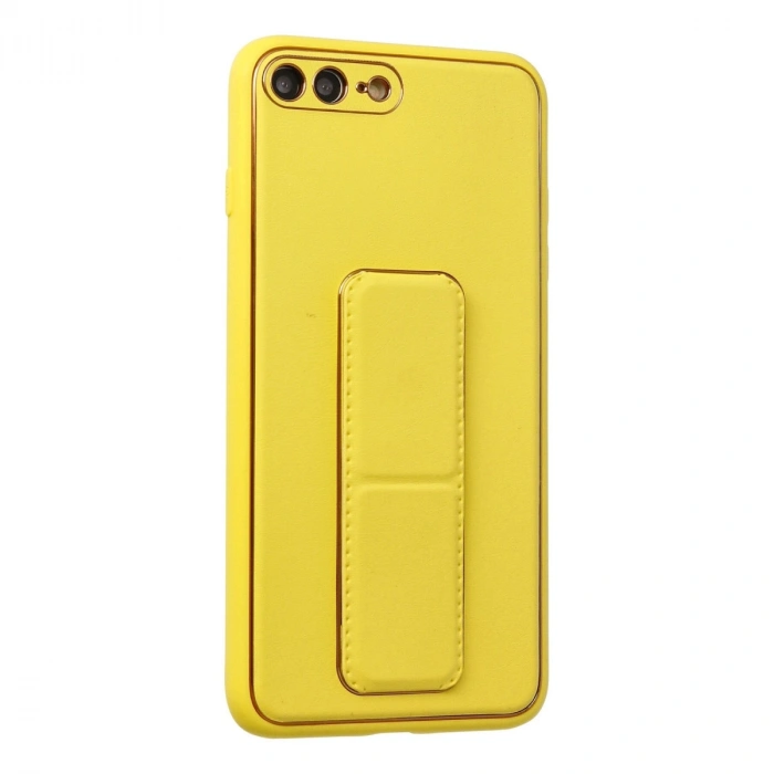 İphone 7 Plus Kılıf Coco Deri Standlı Kapak - Sarı