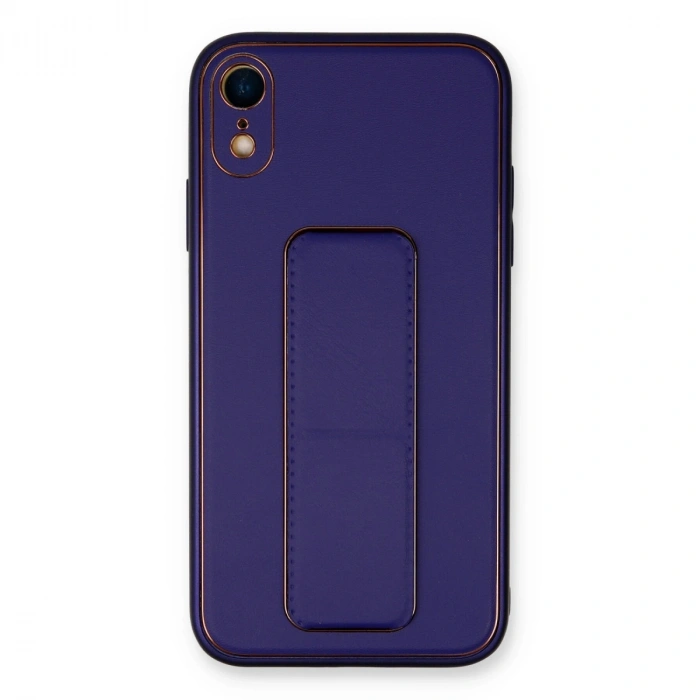 İphone Xr Kılıf Coco Deri Standlı Kapak - Mor