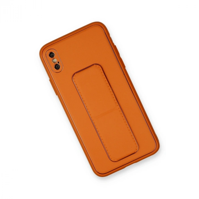 İphone Xs Max Kılıf Coco Deri Standlı Kapak - Turuncu