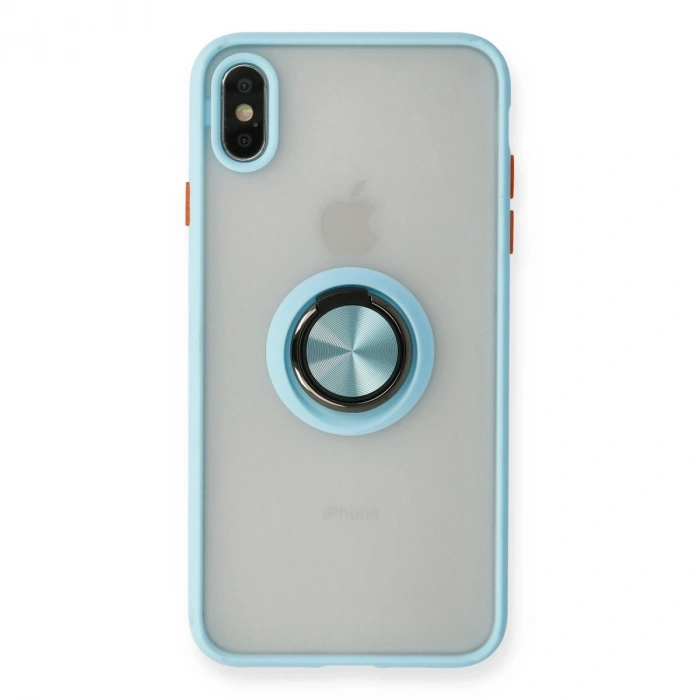 İphone Xs Max Kılıf Montreal Yüzüklü Silikon Kapak - Buz Mavi