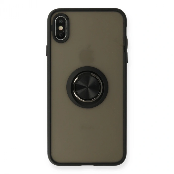 İphone Xs Max Kılıf Montreal Yüzüklü Silikon Kapak - Siyah