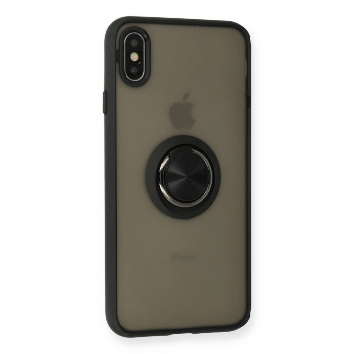 İphone Xs Max Kılıf Montreal Yüzüklü Silikon Kapak - Siyah