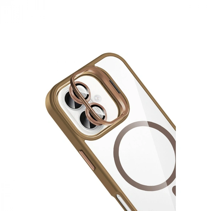 Joko Apple İphone 16 Plus Remim Lensli Magsafe Standlı Kapak - Kahverengi