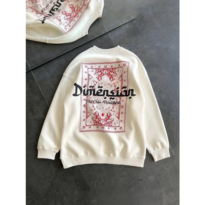 Kadın 3 İplik Pamuklu Bisiklet Yaka Baskılı SweatShirt - Beyaz