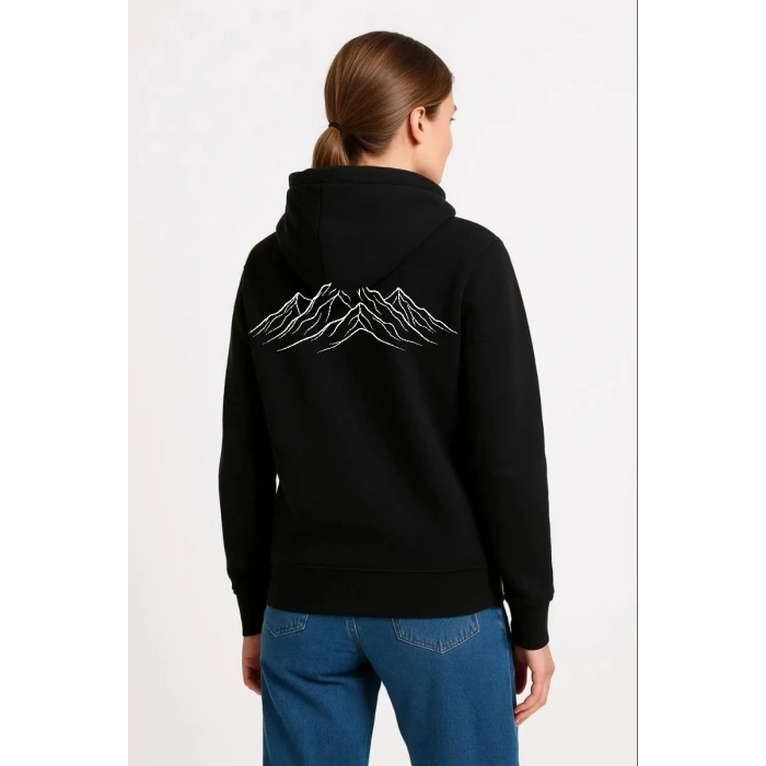 Kadın 3 İplik Pamuklu Kapüşonlu Hoodie Sweatshirt Nihilist Penguen Baskılı - Siyah