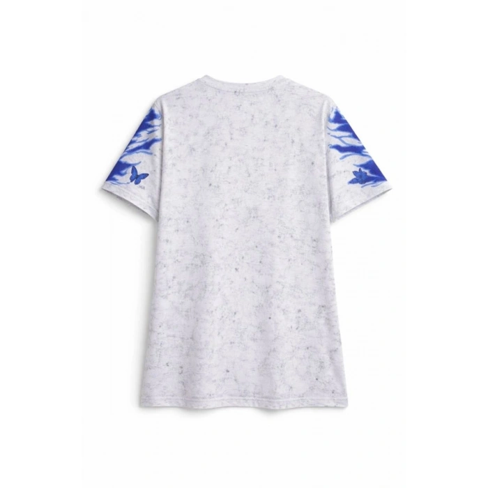 Kadın Asit Yıkamalı Oversize Tişört Bisiklet Yaka Kısa Kol T-shirt - Beyaz