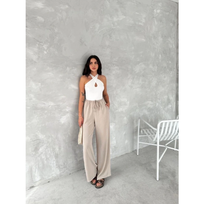 Kadın Ayrobin Oversize Kadın Pantalon - Bej